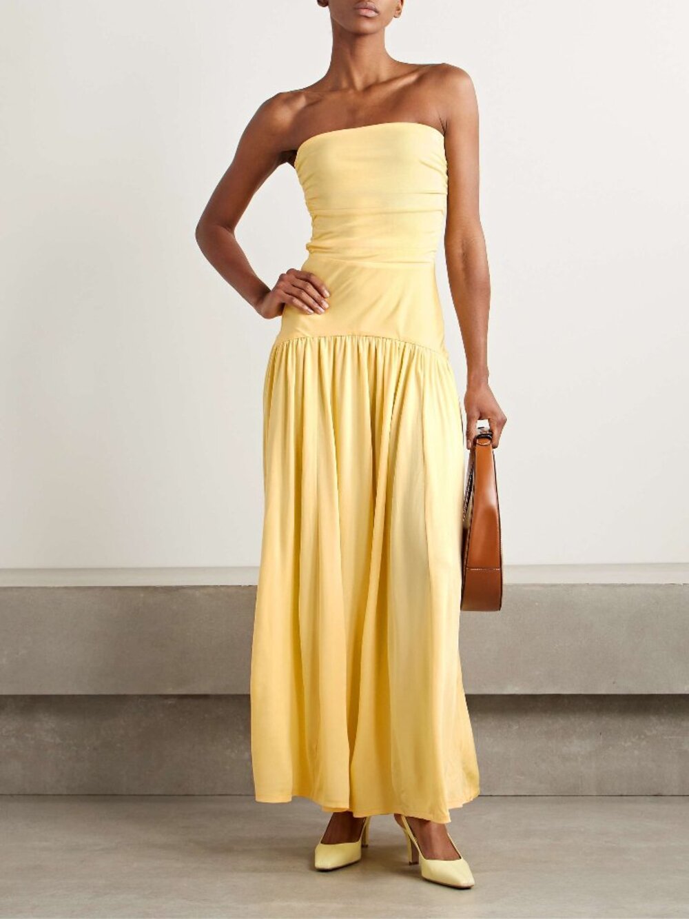 STAUD Strapless Yellow Maxi Dress